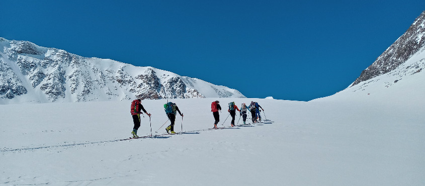 Italian Skiers on Altai Tavan Bogd Mountain, Mongolia